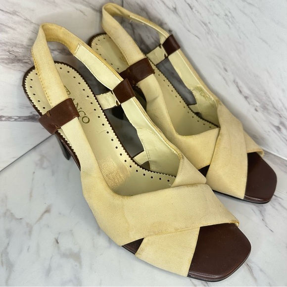 Franco Sarto Slingback Heels - Beige & Brown - Size 8M - Picture 4 of 15